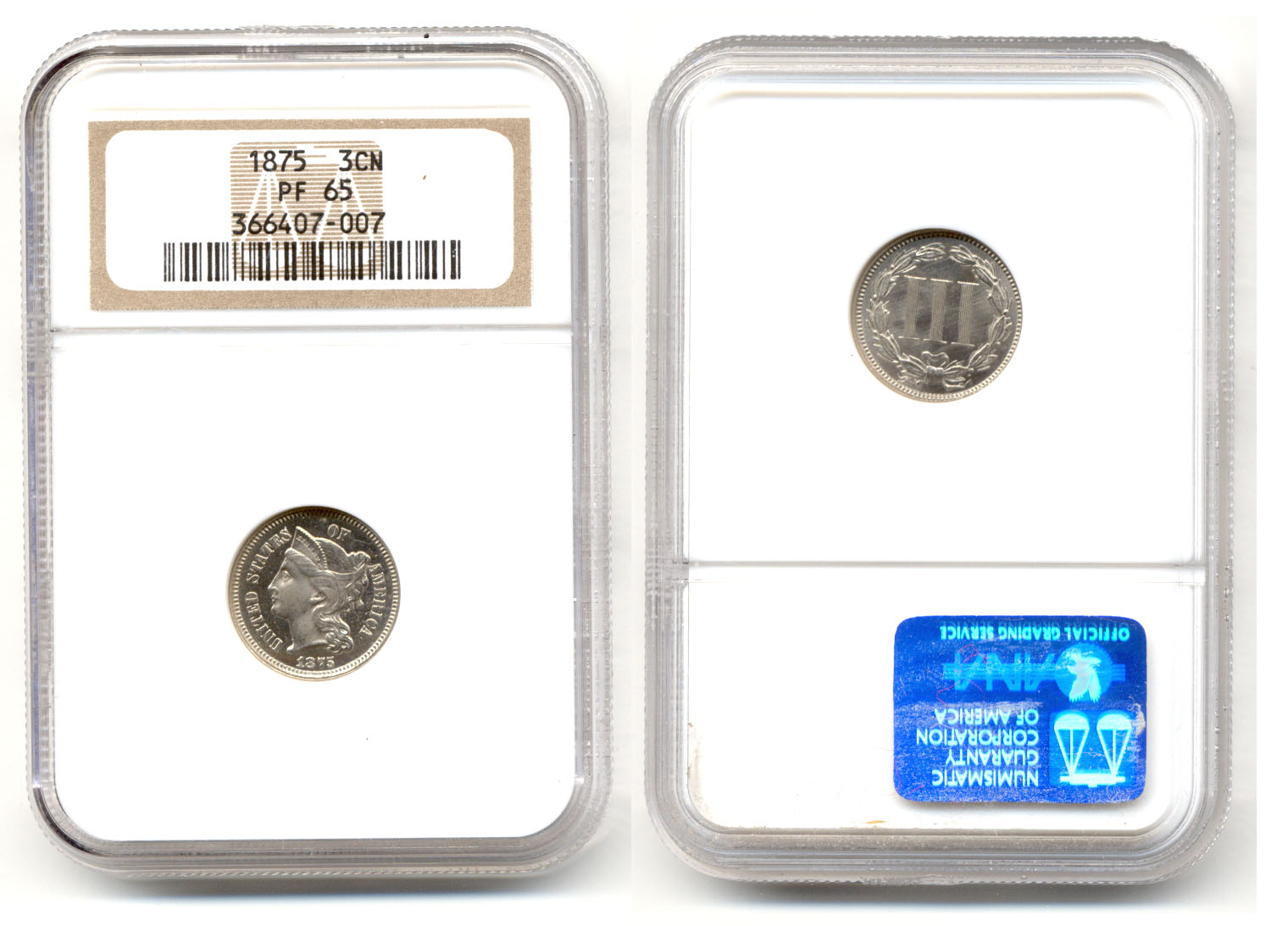 1875 Three Cent Nickel NGC Proof-65