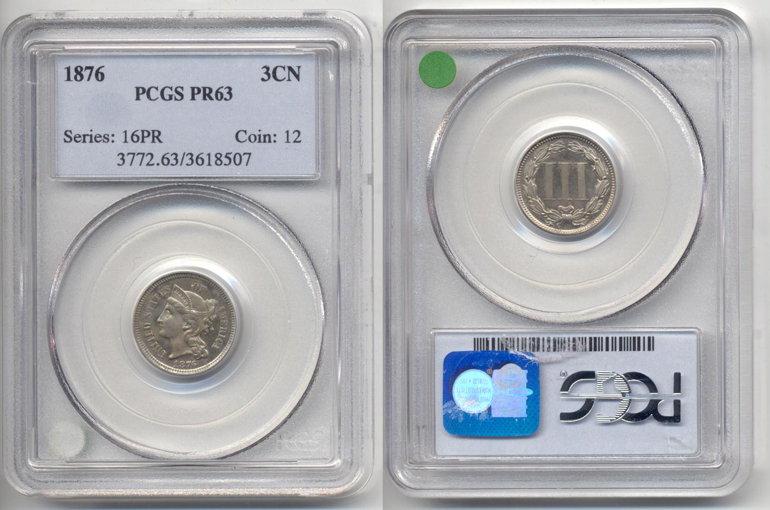 1876 Three Cent Nickel PCGS Proof-63