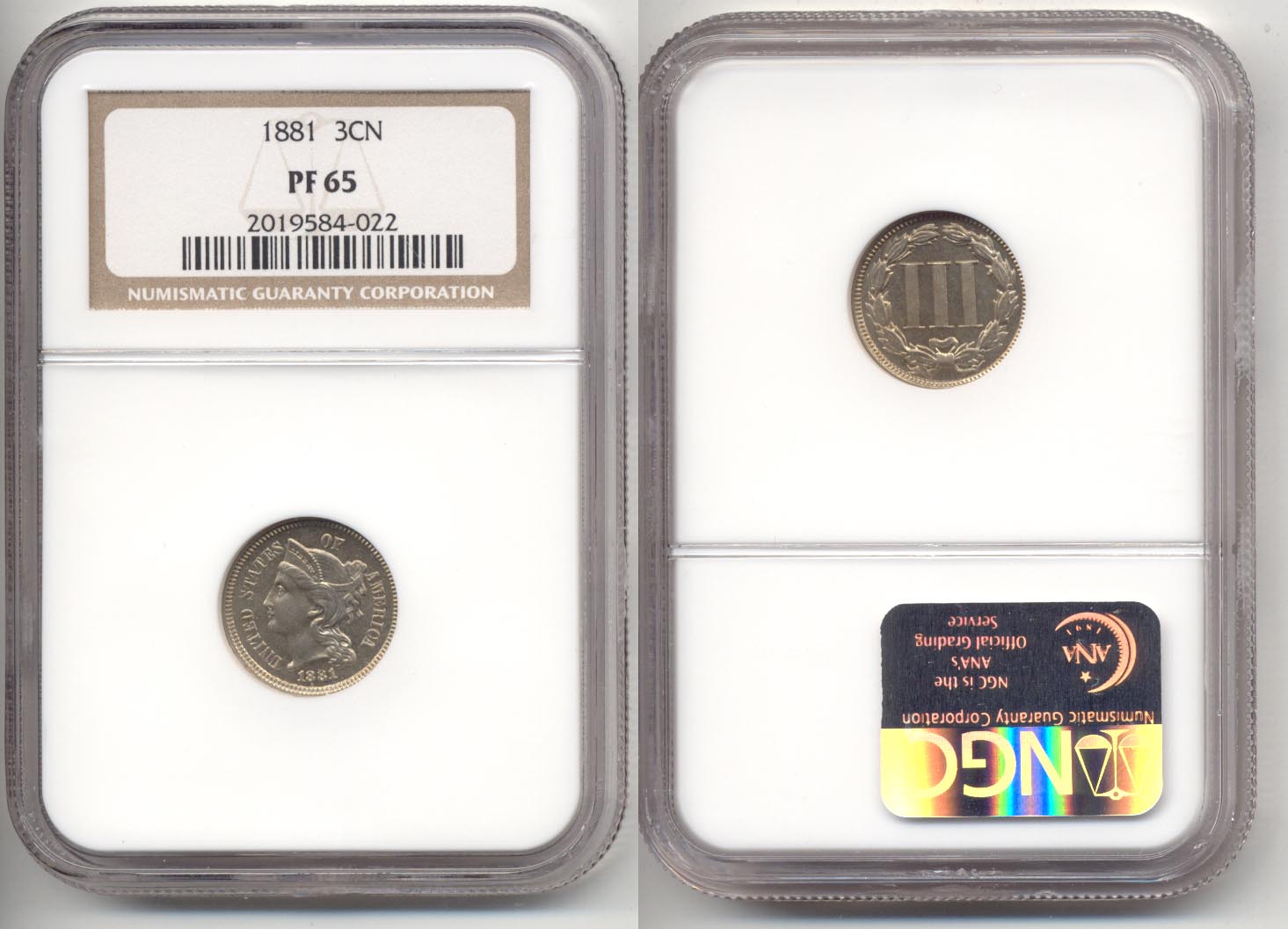 1881 Three Cent Nickel NGC Proof-65