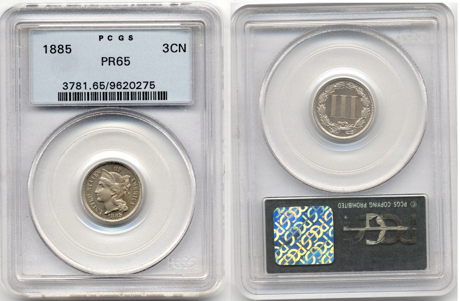 1885 Three Cent Nickel PCGS Proof-65