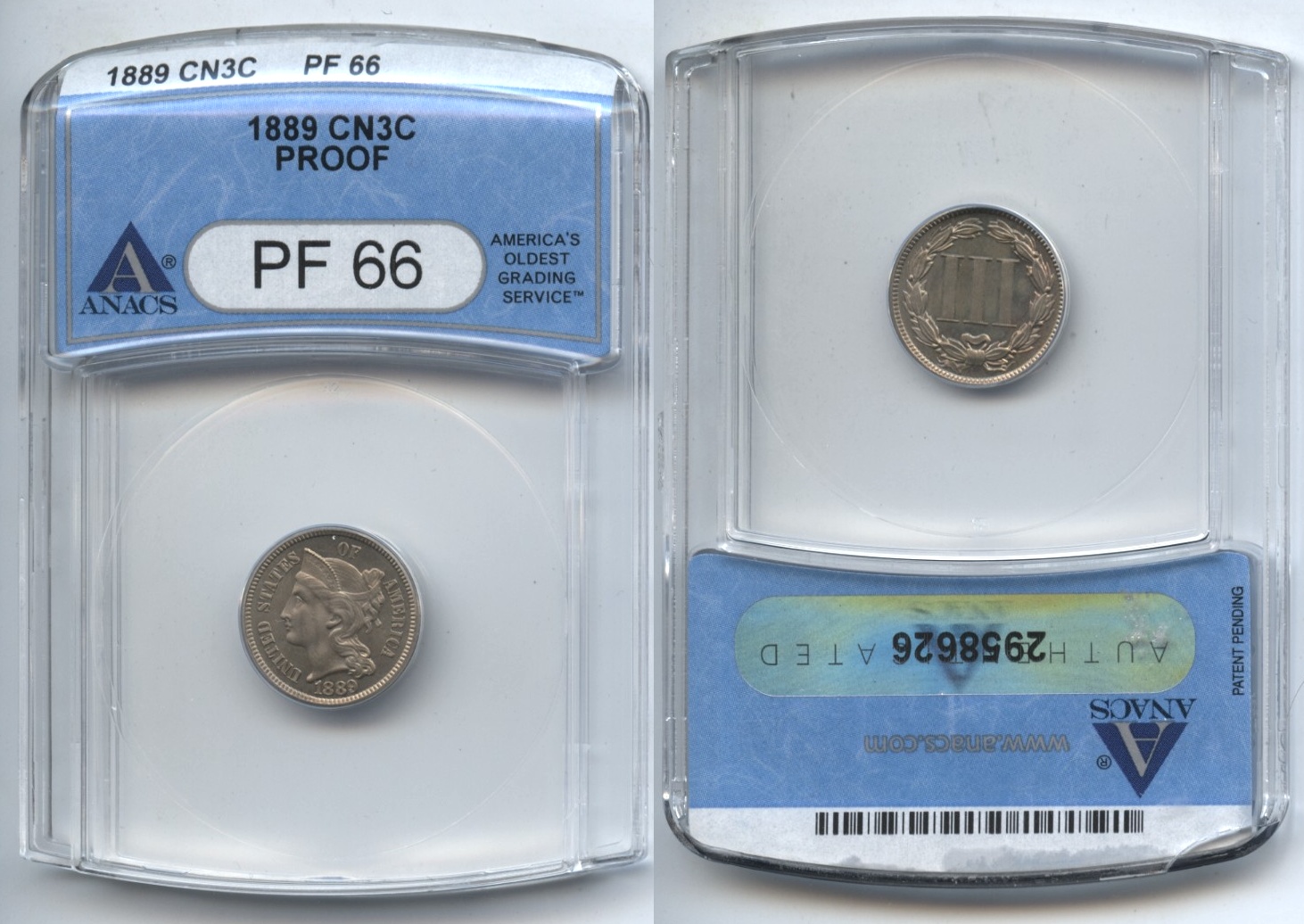 1889 Three Cent Nickel ANACS Proof-66