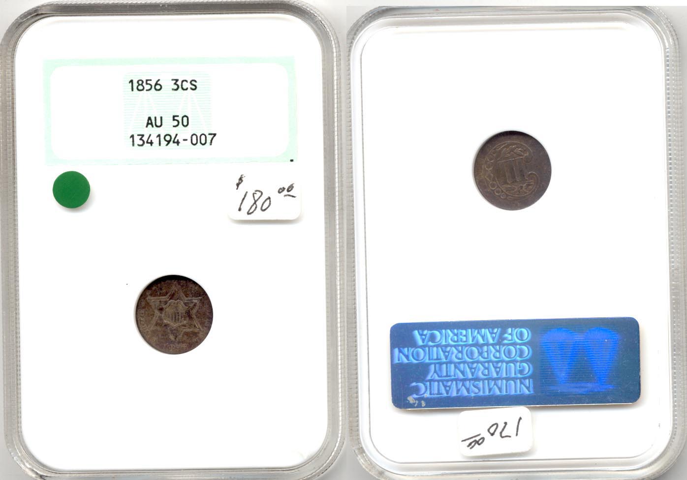 1856 Three Cents Silver NGC AU-50