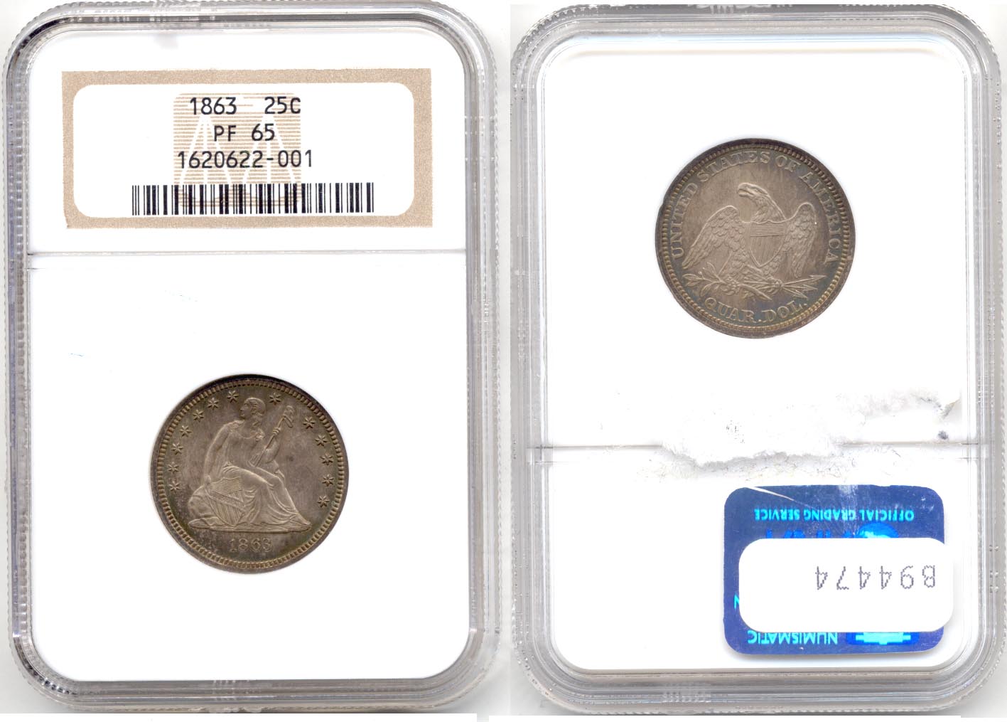 1863 Seated Liberty Quarter NGC Proof-65