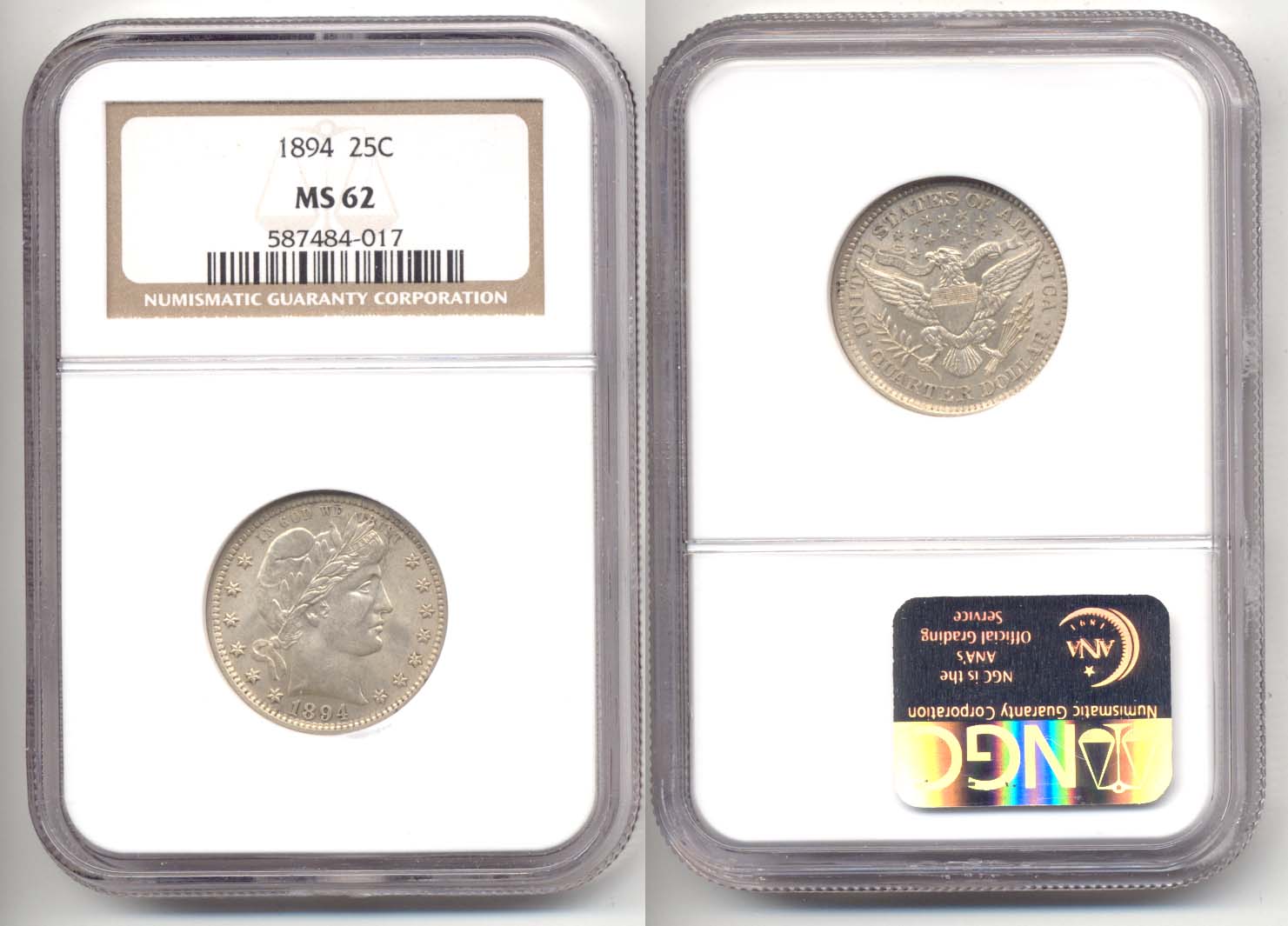 1894 Barber Quarter NGC MS-62