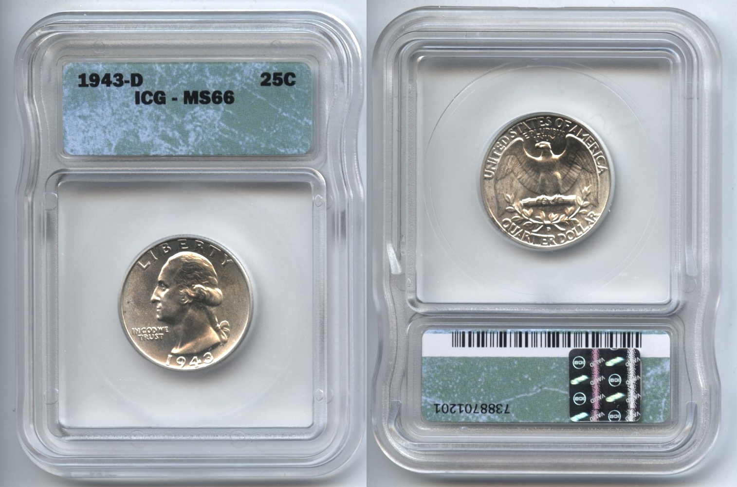 1943-D Washington Quarter ICG MS-66