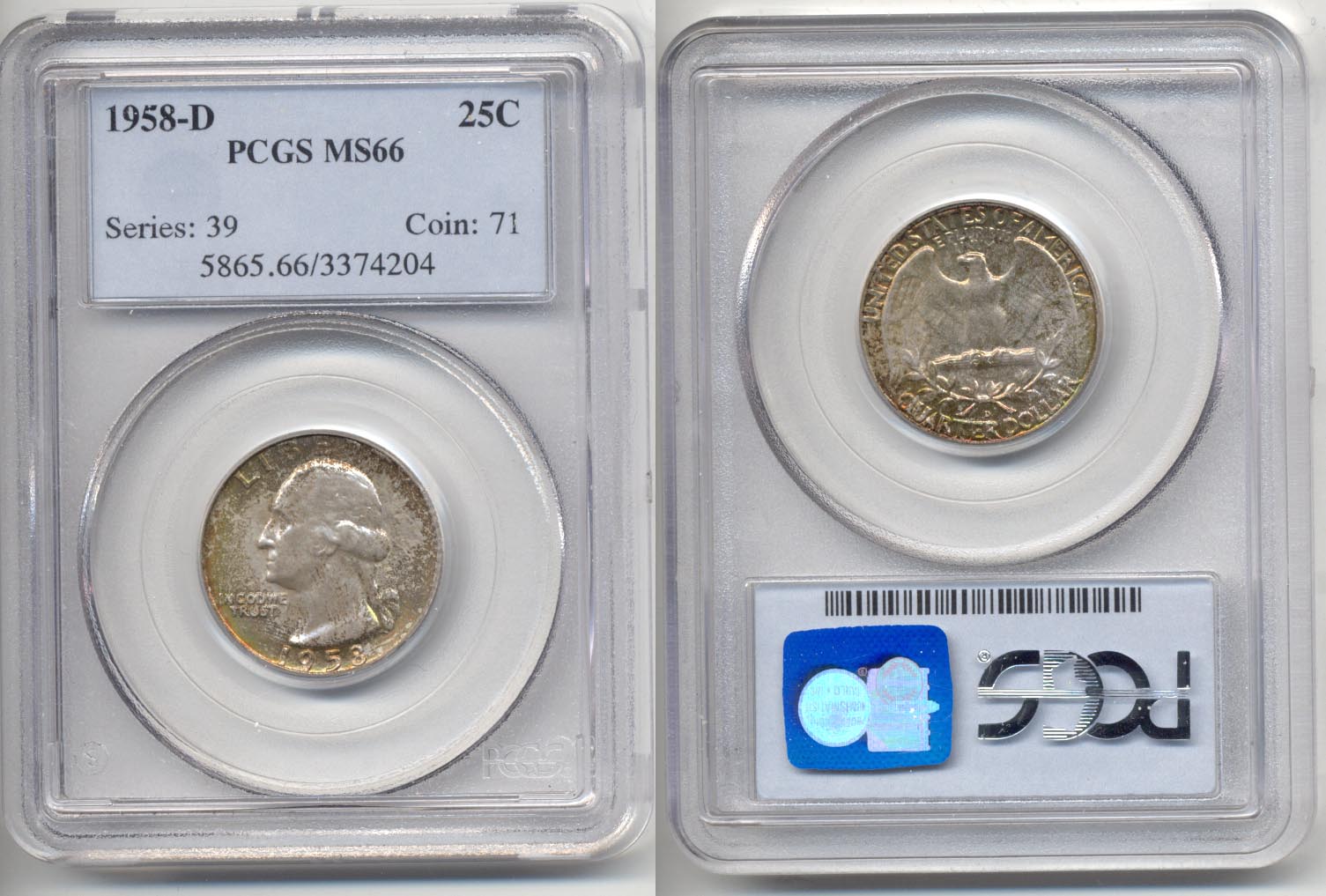 1958-D Washington Quarter PCGS MS-66 a