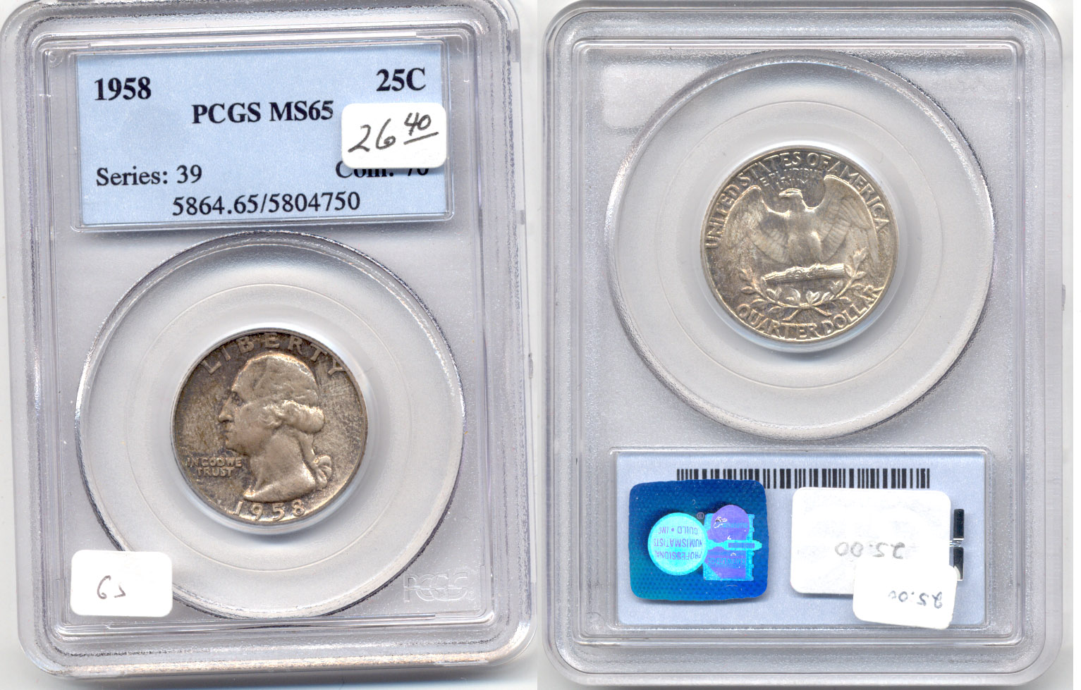 1958 Washington Quarter PCGS MS-65