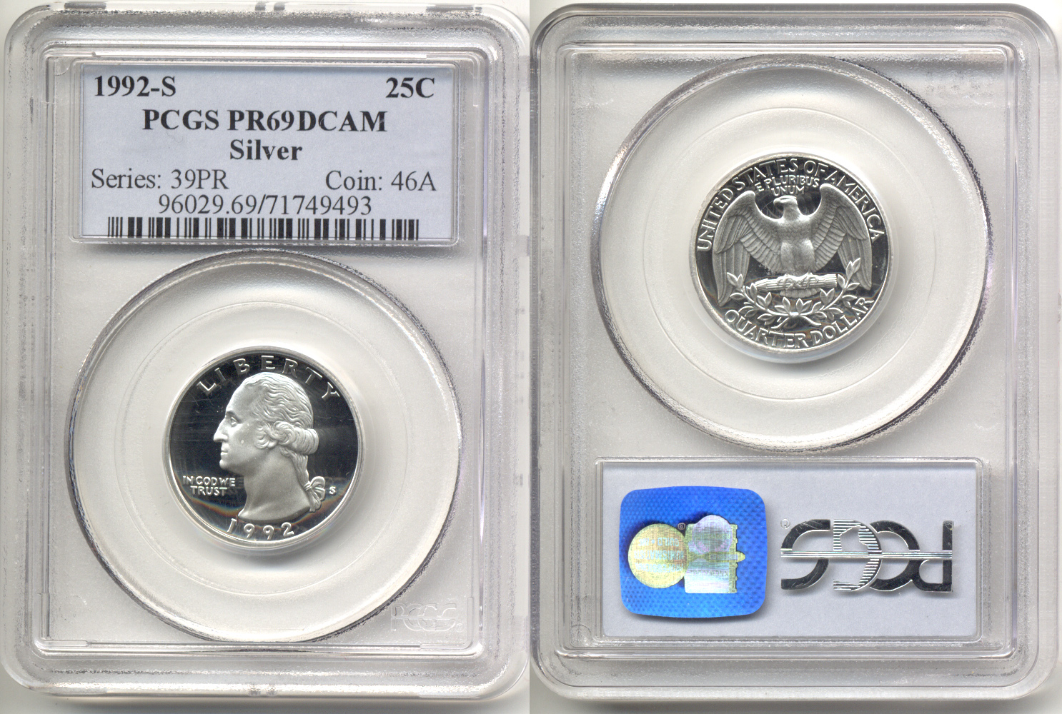 1992-S Silver Washington Quarter PCGS Proof-69 Deep Cameo