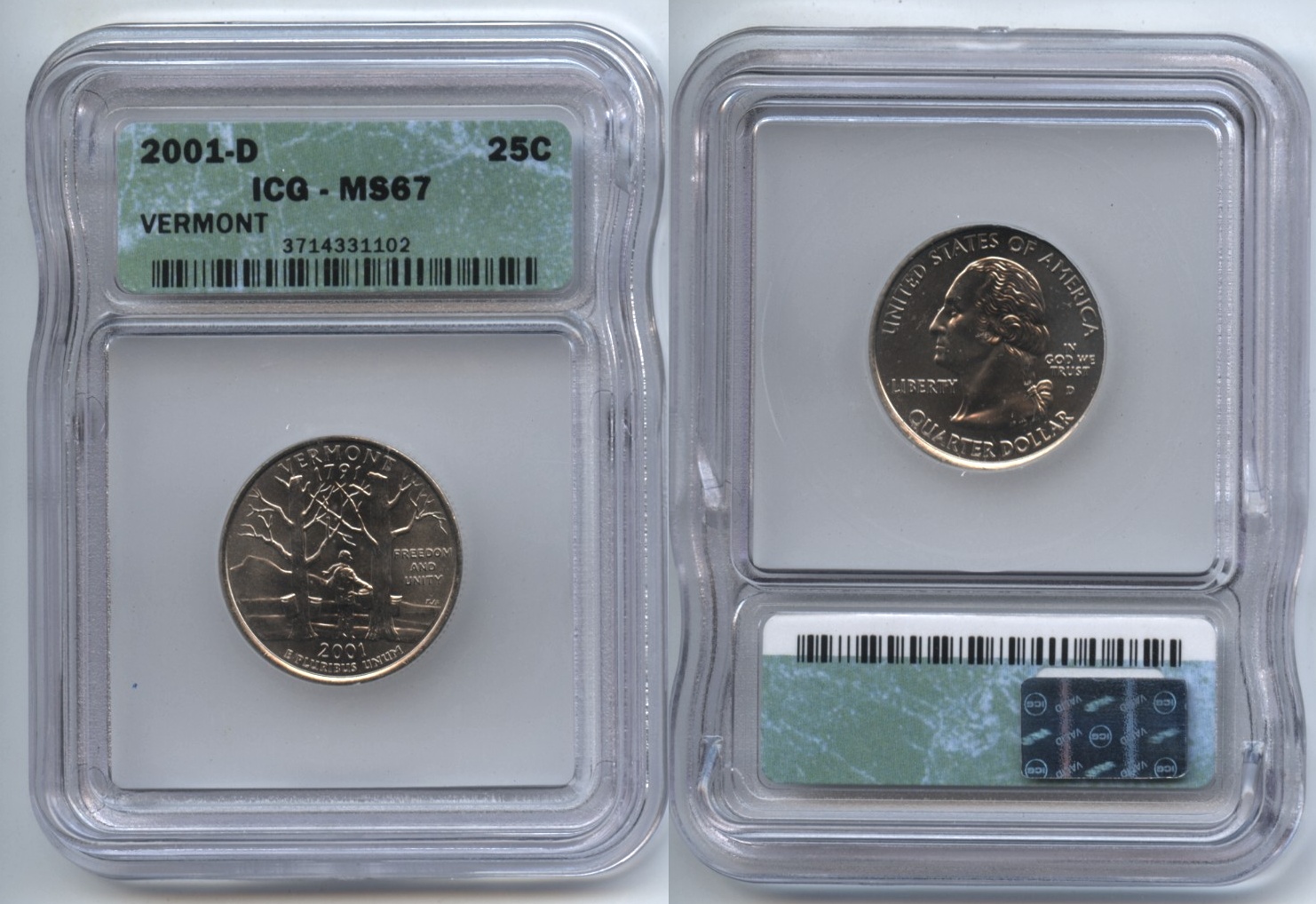 2001-D Vermont State Quarter ICG MS-67 #a