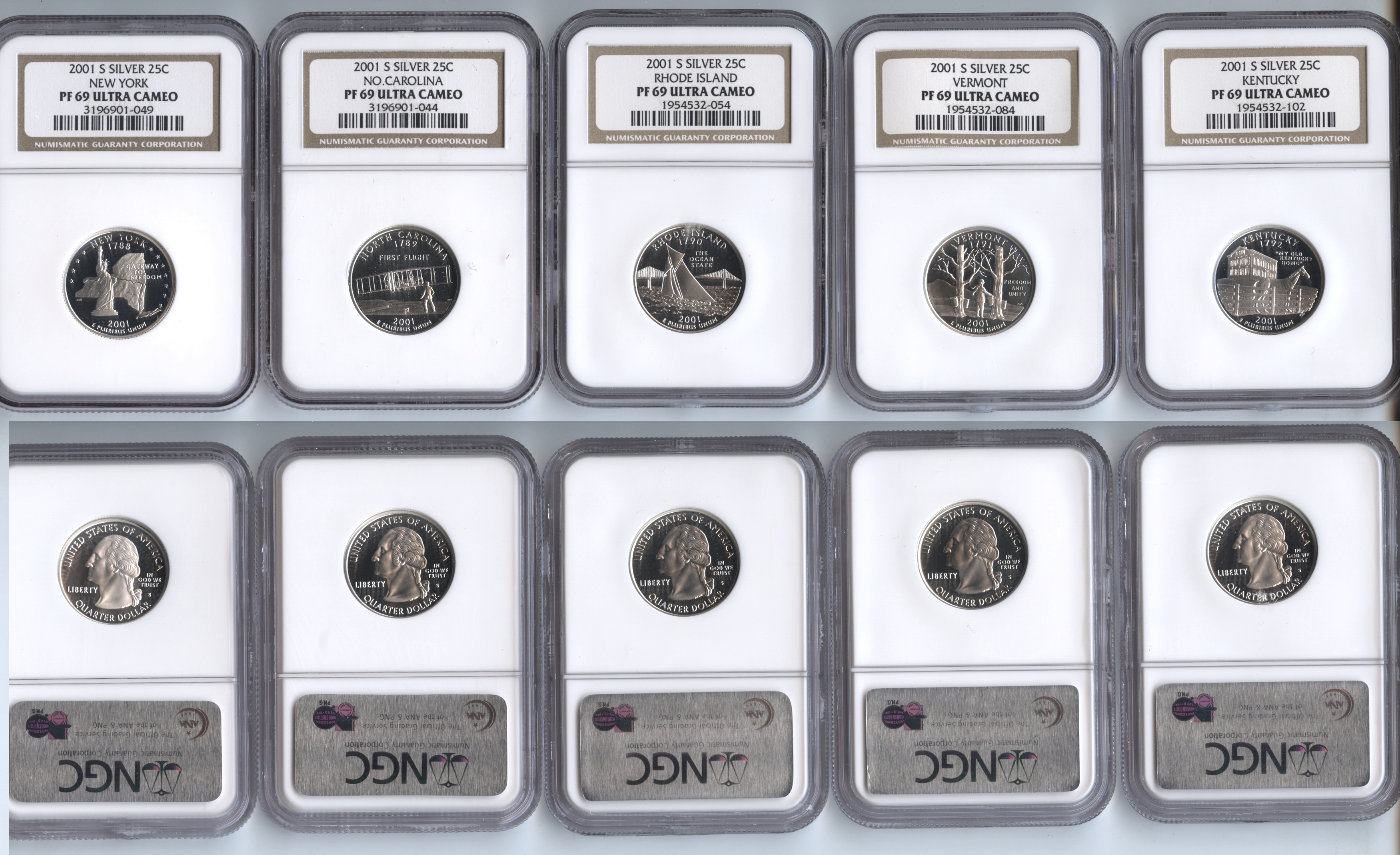 2001-S Silver Proofs 5 Slabs NGC Proof-69 Ultra Cameo