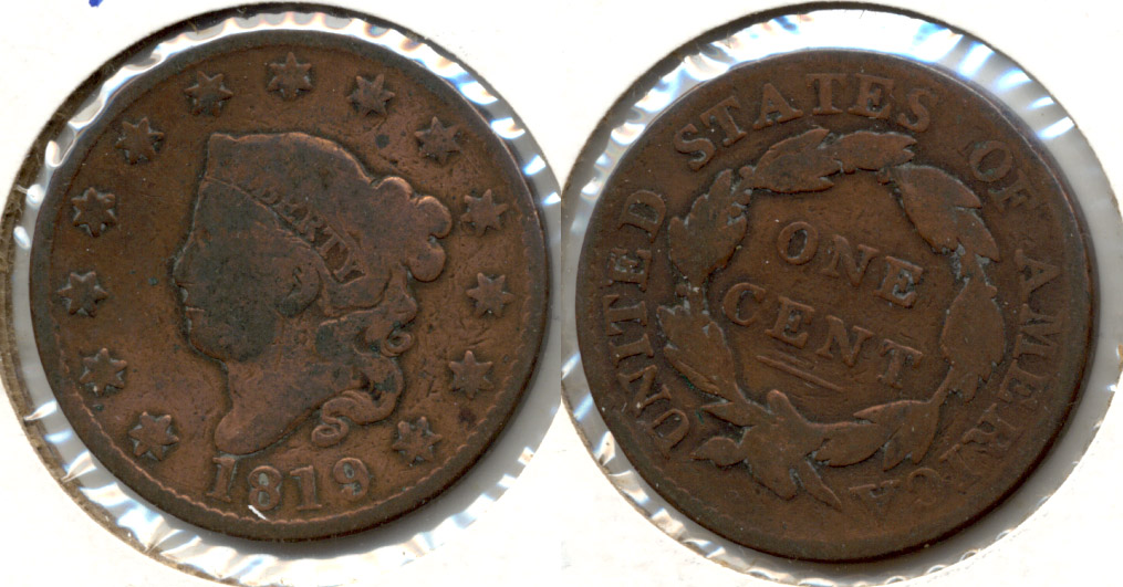 1819 Coronet Large Cent Good-4 Cleaned