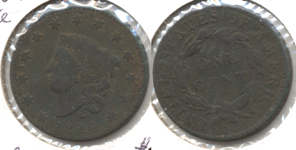 1820 Coronet Large Cent Fine-12 Porous