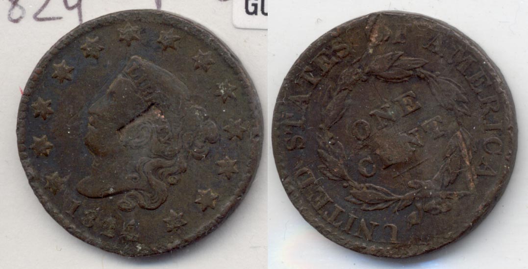 1824 Coronet Large Cent F-12 Damage