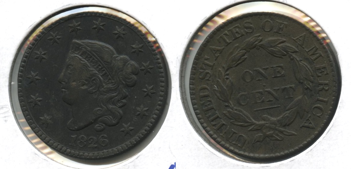 1826 Coronet Large Cent AU-50 Dark