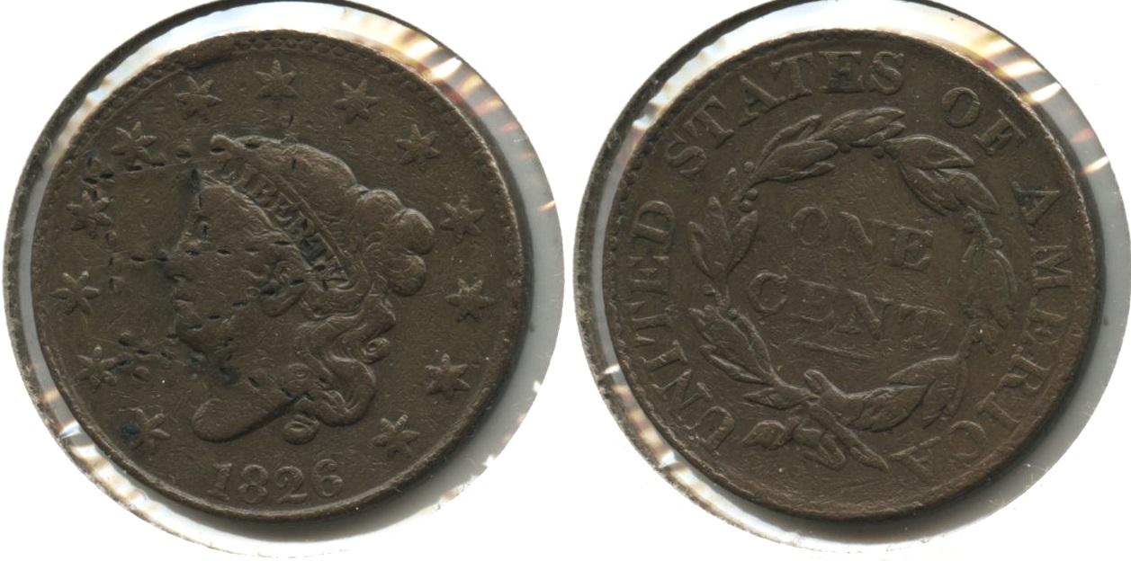 1826 Coronet Large Cent Fine-12 Initials AH