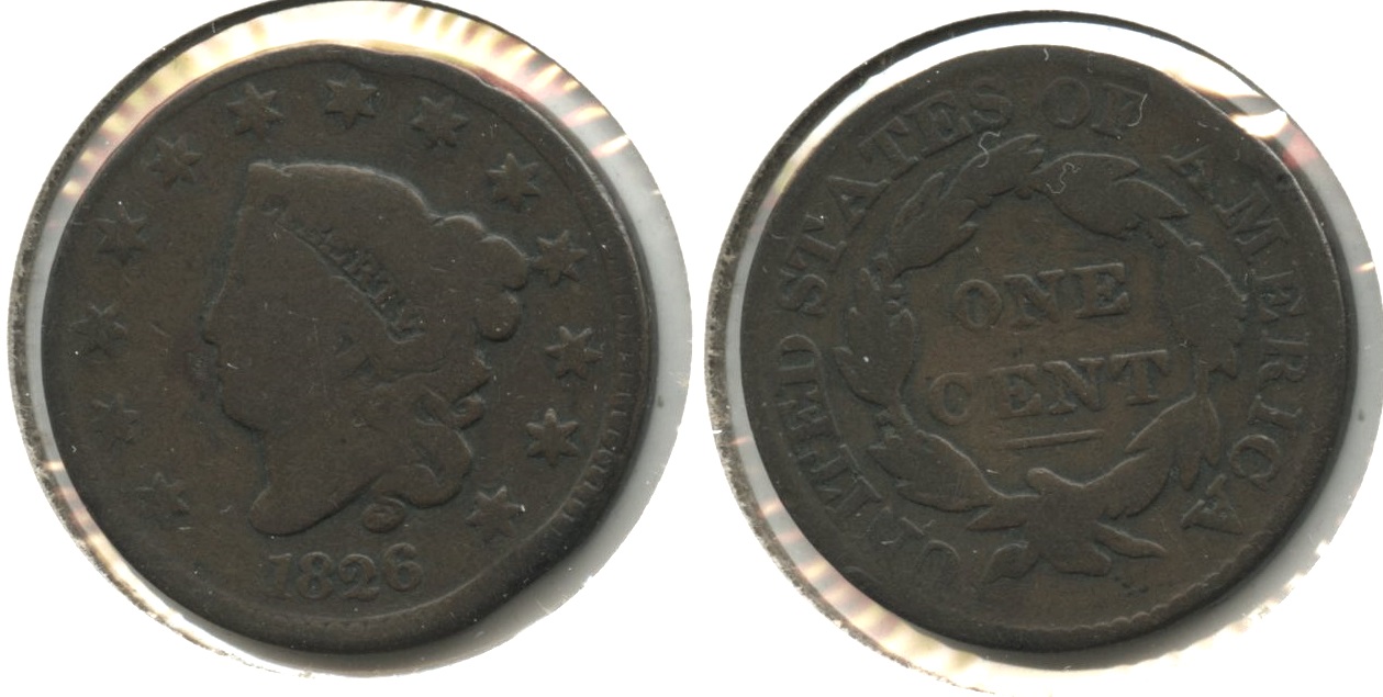 1826 Coronet Large Cent G-4 #b Rim Bump