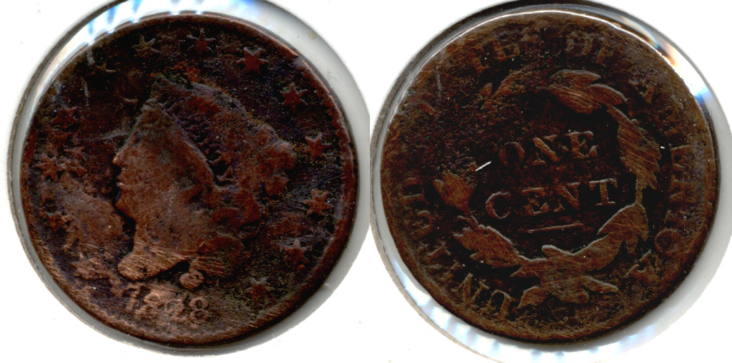 1828 Coronet Large Cent G-4 Obverse Scratches