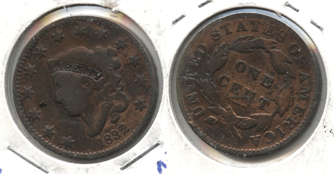 1832 Coronet Large Cent F-12 #a Cleaned