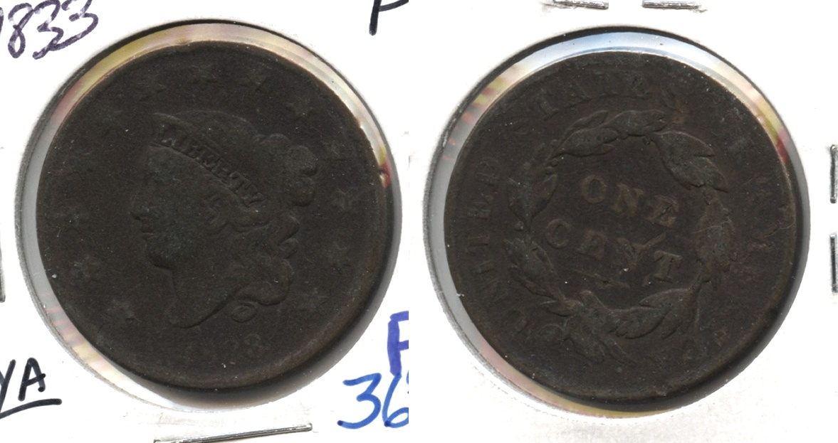 1833 Coronet Large Cent Fine-12
