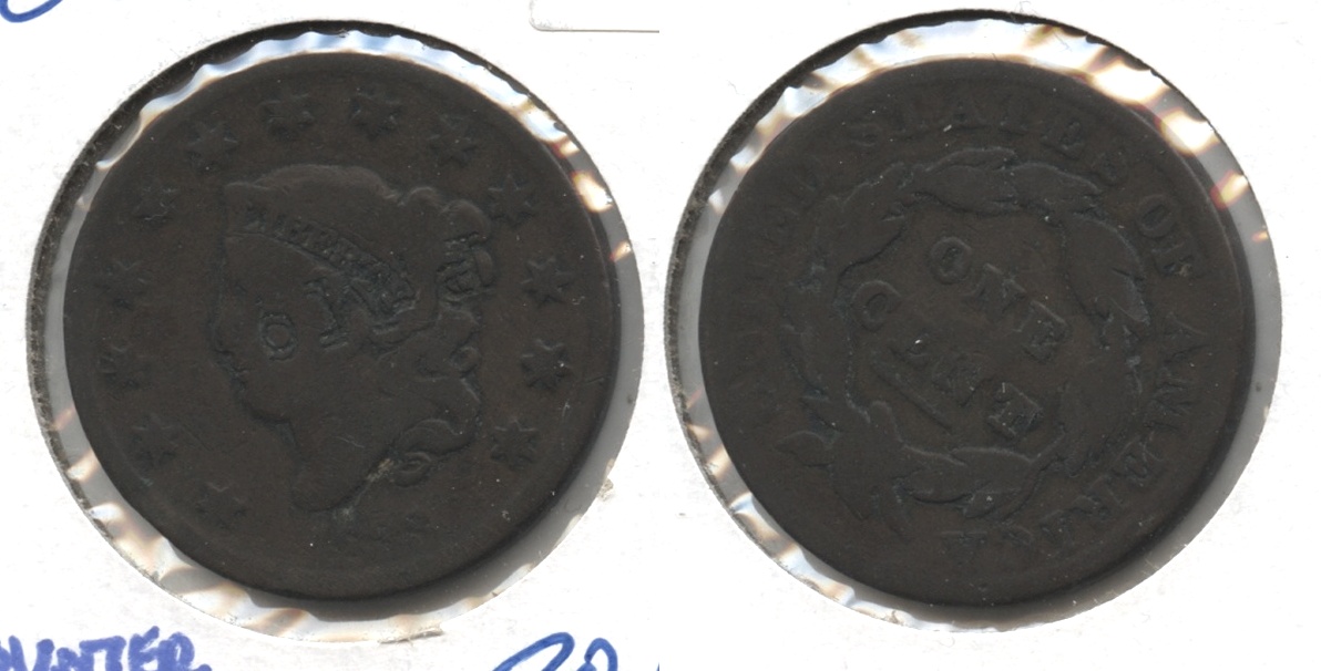 1833 Coronet Large Cent Good-4 #d Counterstamp