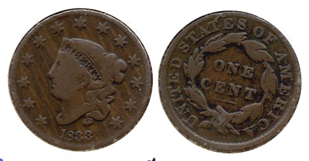 1833 Coronet Large Cent VG-8