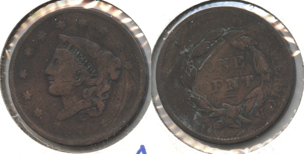 1837 Coronet Large Cent Good-4 #d Cleaned