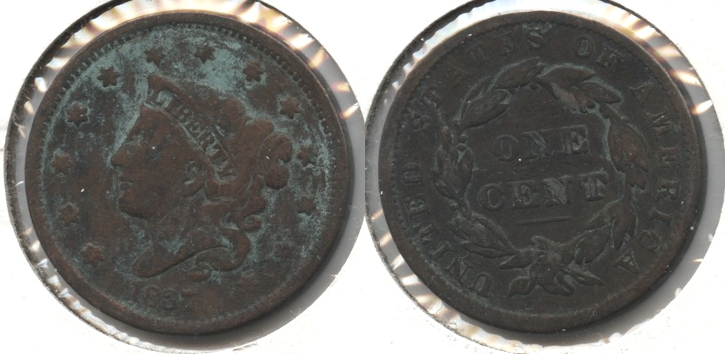 1837 Coronet Large Cent VG-8 #f Some Green