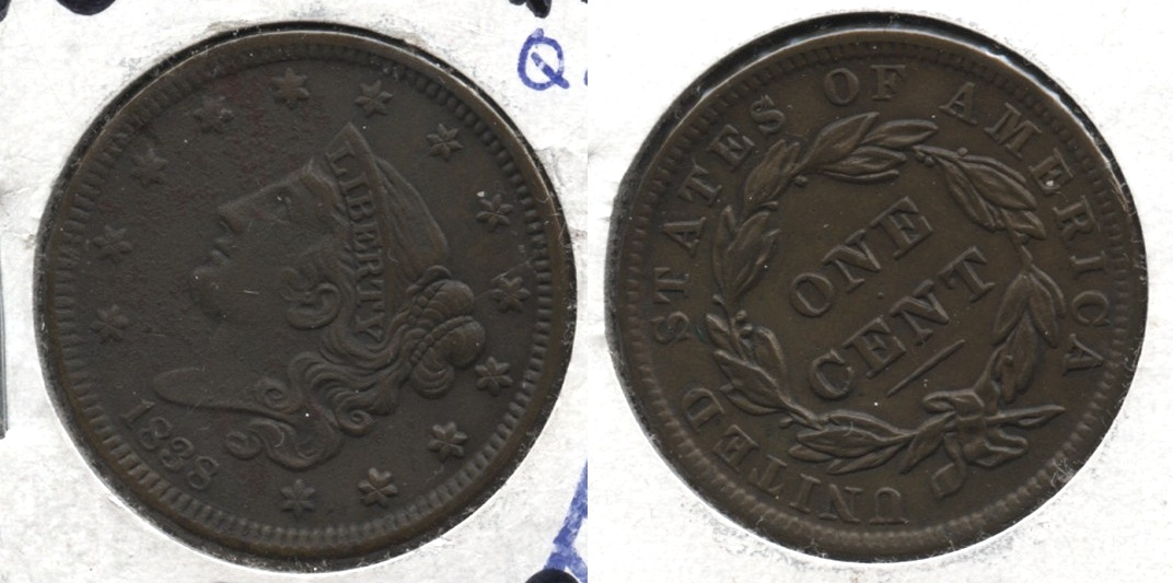 1838 Coronet Large Cent AU-50 #a Porous Obverse
