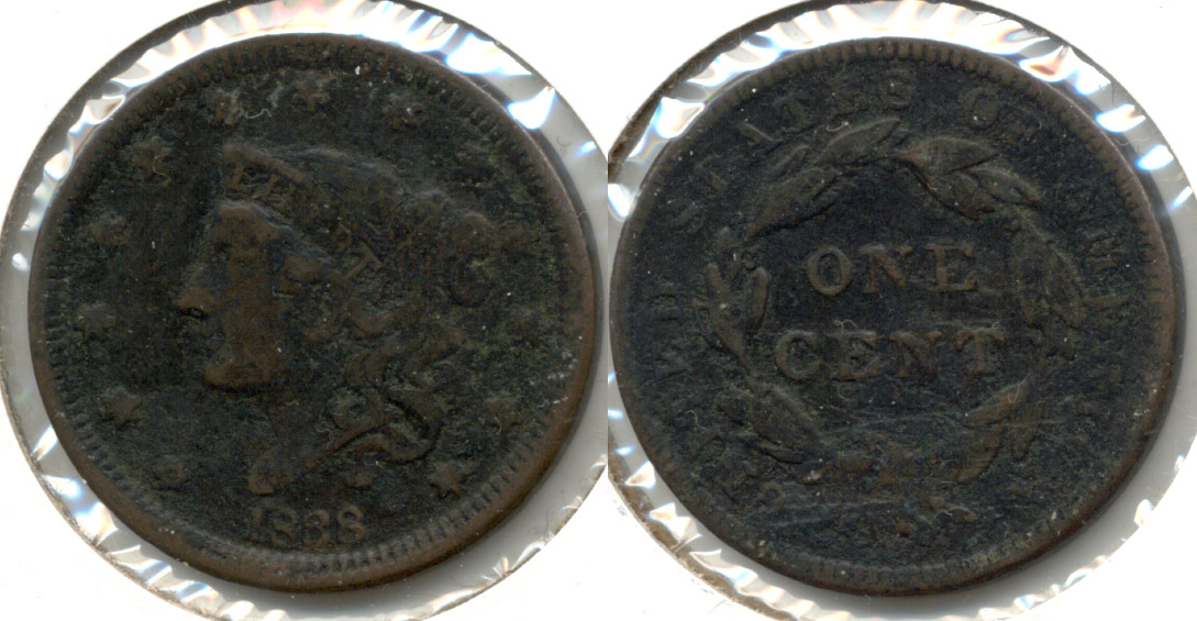 1838 Coronet Large Cent Good-4 c Dark