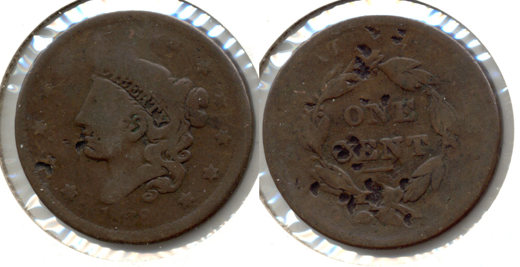 1838 Coronet Large Cent Good-4 #d Reverse Hits