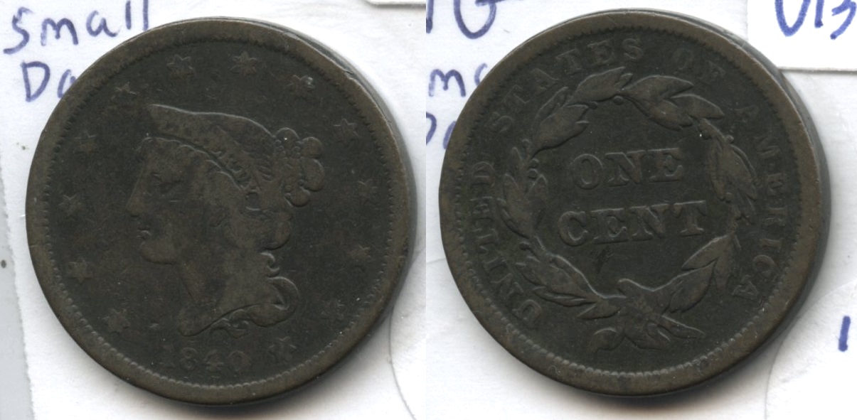 1840 Large Cent VG-8 #e Small Date