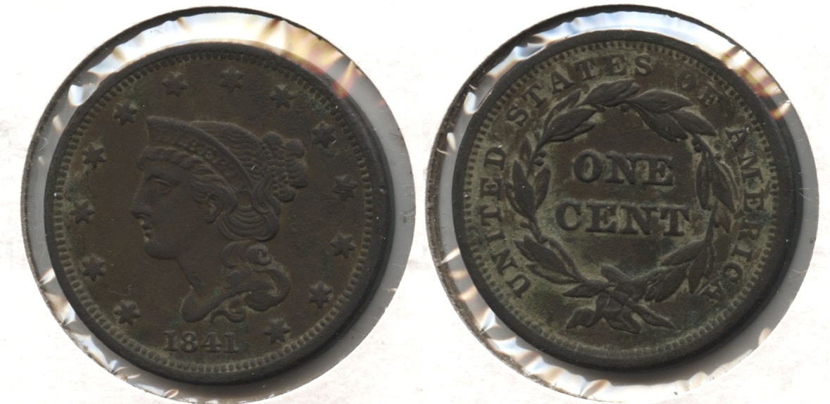 1841 Coronet Large Cent AU-50 Verdigris