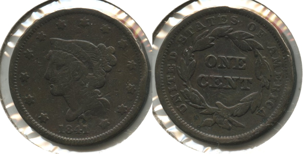 1841 Coronet Large Cent VG-8 #h Cleaned Retoned