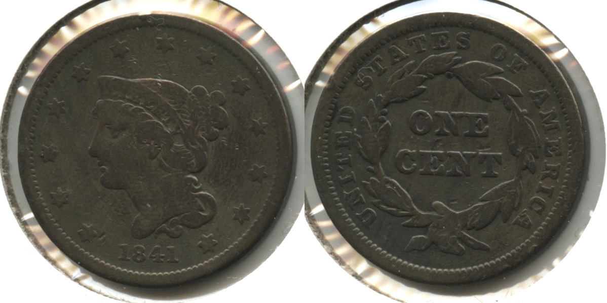 1841 Coronet Large Cent VG-8 #i Cleaned Retoned