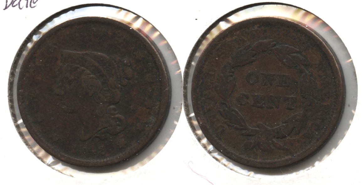 1842 Coronet Large Cent F-12 #c Off Color