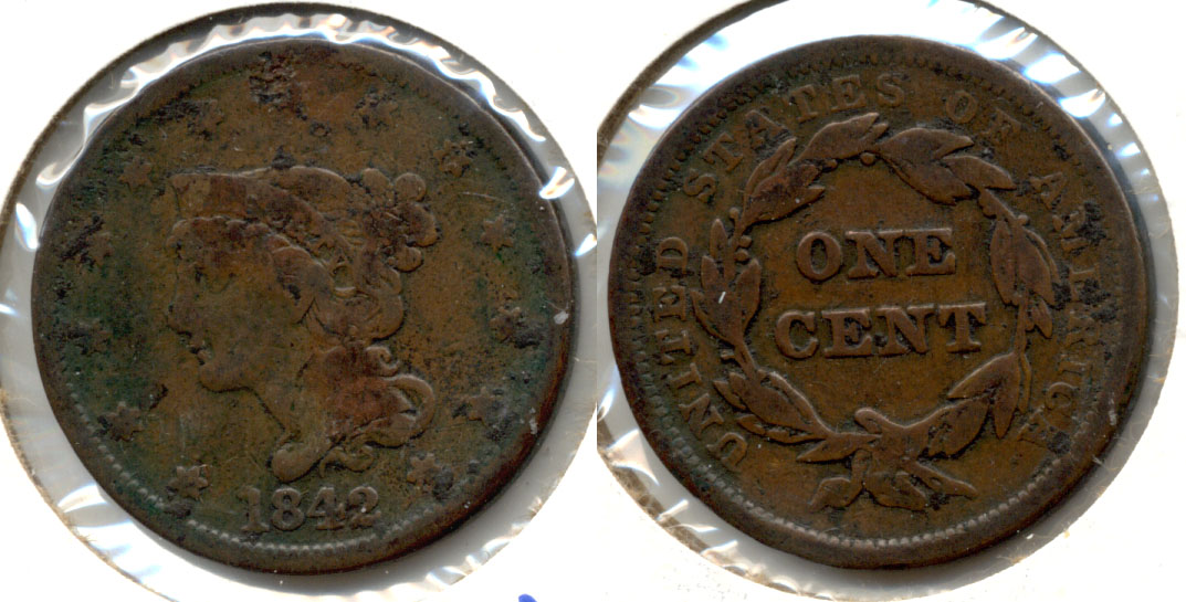 1842 Coronet Large Cent VG-8 Large Date Obverse Pitting