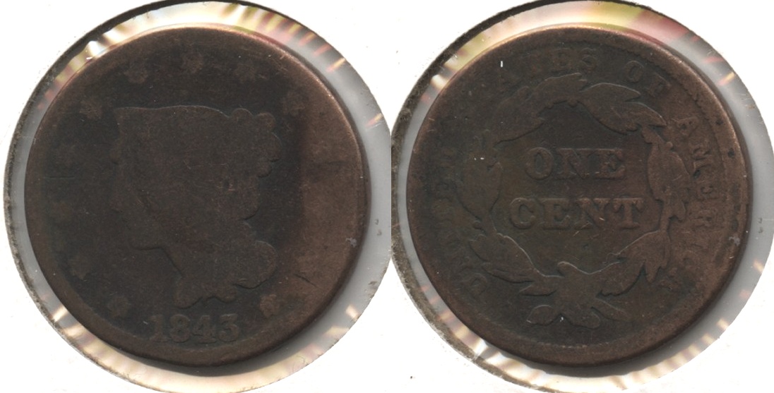1843 Coronet Large Cent AG-3 #a Cleaned