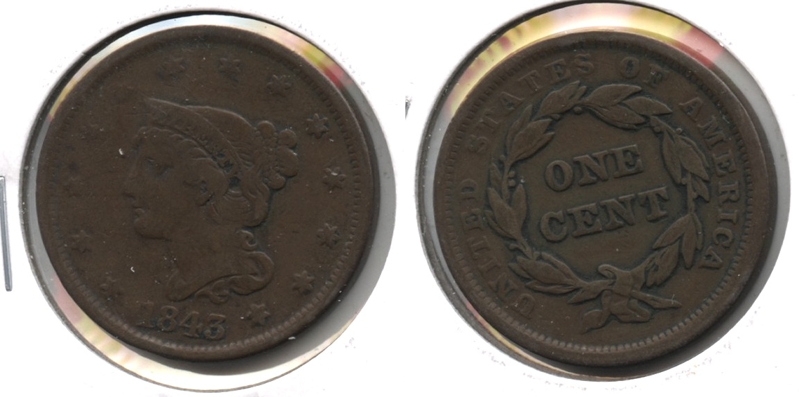 1843 Coronet Large Cent Fine-12 #b