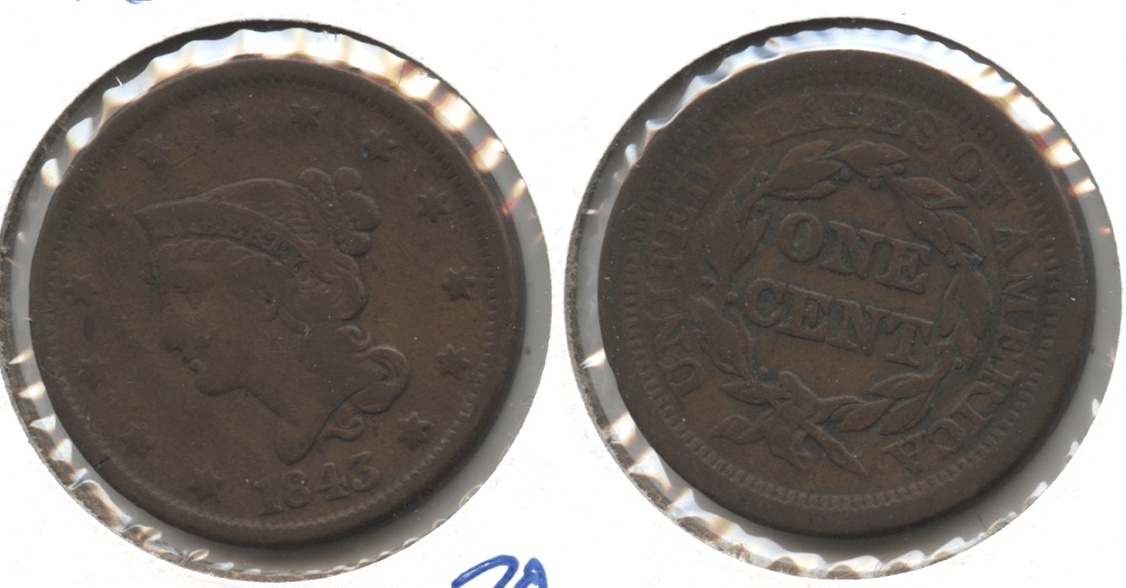 1843 Coronet Large Cent Fine-12 #d