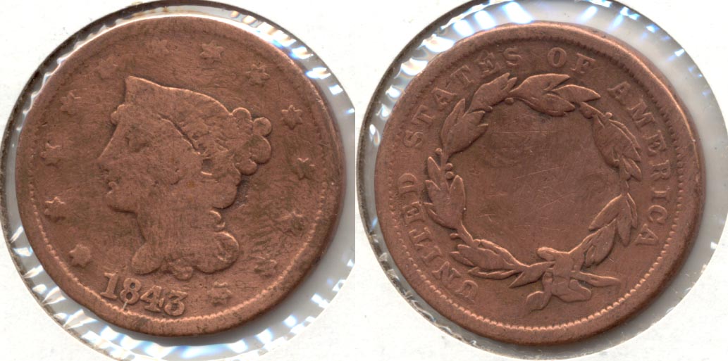 Alaska Coin Exchange Presents the 1843 Coronet Large Cent G-4 a Cleaned