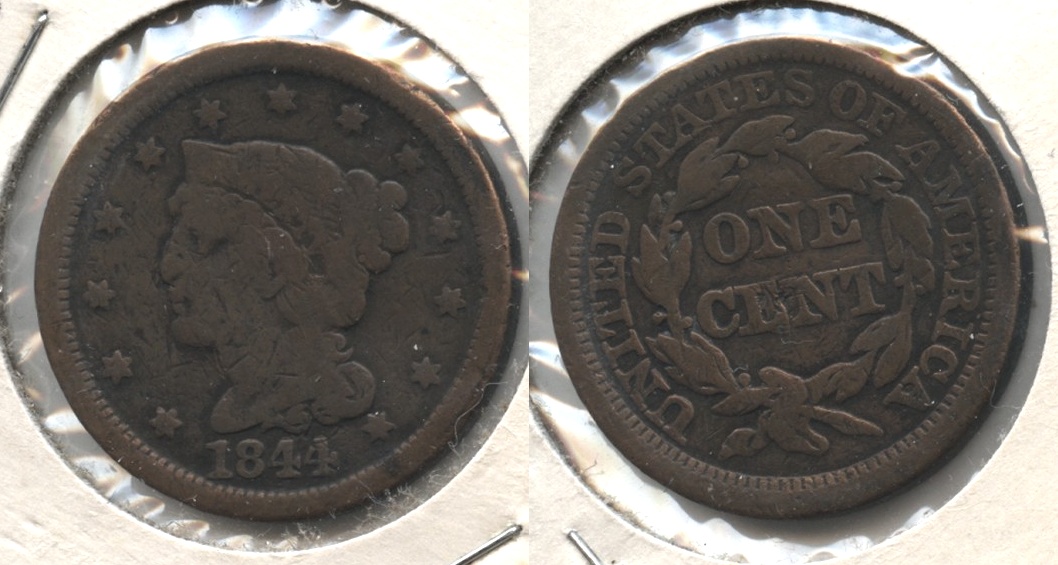 1844 Coronet Large Cent VG-8 #f Old Cleaning
