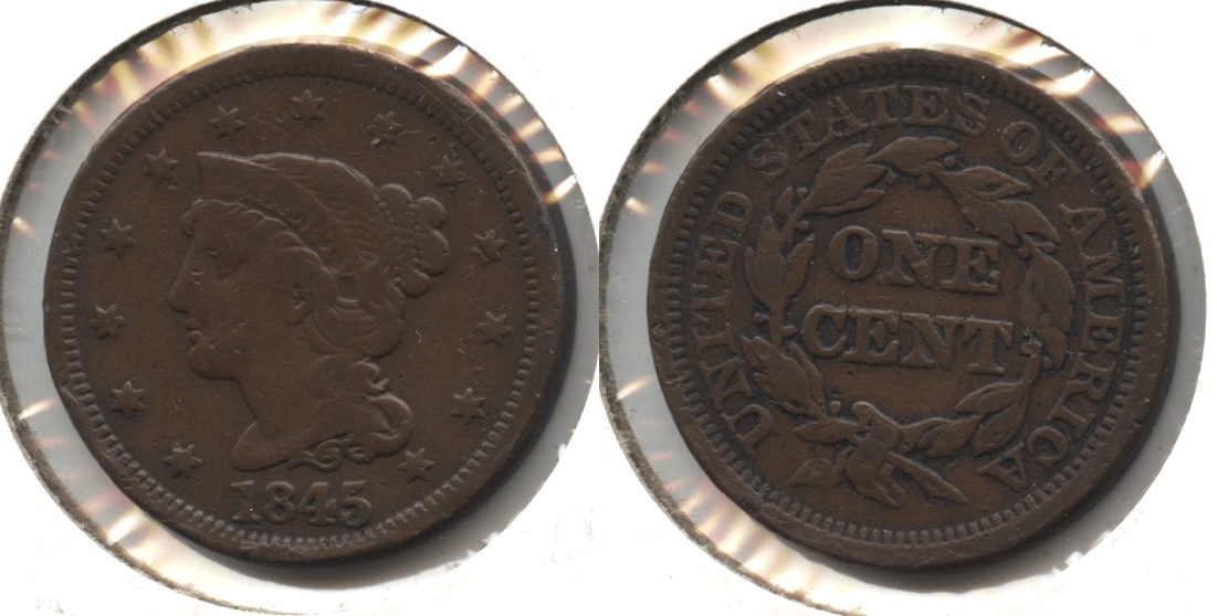 1845 Coronet Large Cent Fine-12 #f Edge Bumps