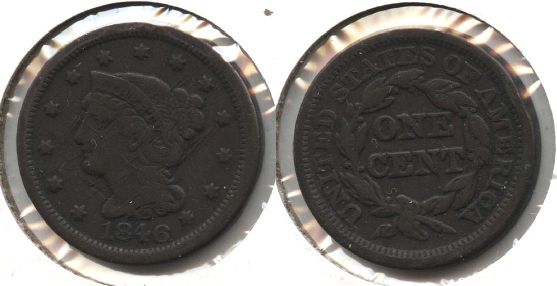 1846 Coronet Large Cent F-12 #c Obverse Marks