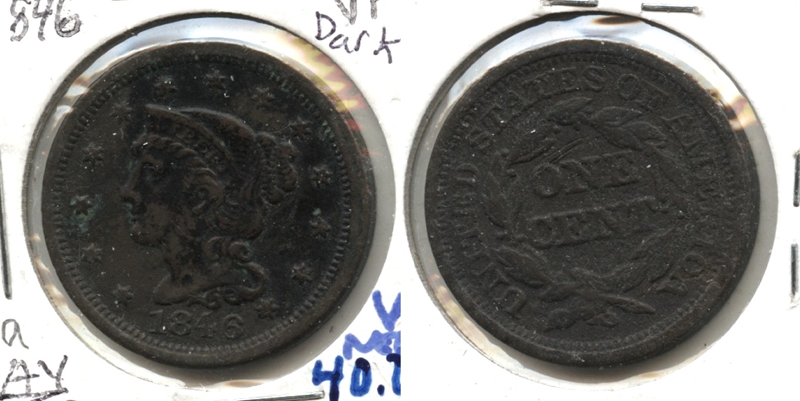 1846 Coronet Large Cent VF-20 #a Dark