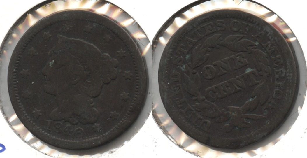 1846 Coronet Large Cent VG-8 #d Rim Bump