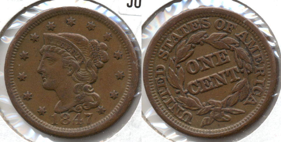 1847 Coronet Large Cent AU-50 a