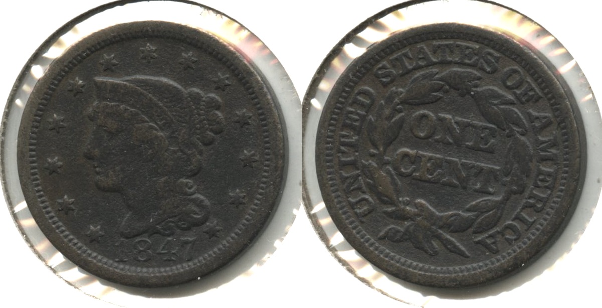 1847 Coronet Large Cent Fine-12 #aa Dark