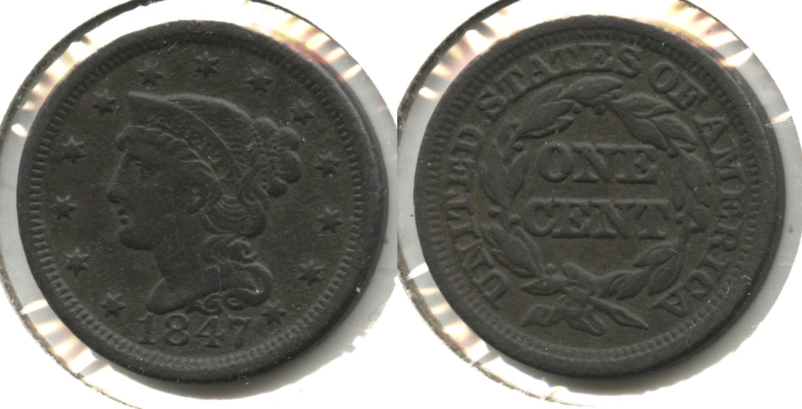 1847 Coronet Large Cent Fine-12 #ab Dark