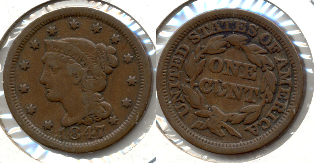 1847 Coronet Large Cent Fine-12 e Scratches