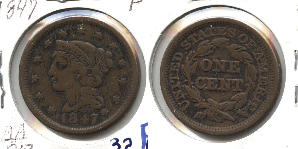 1847 Coronet Large Cent Fine-12 #r